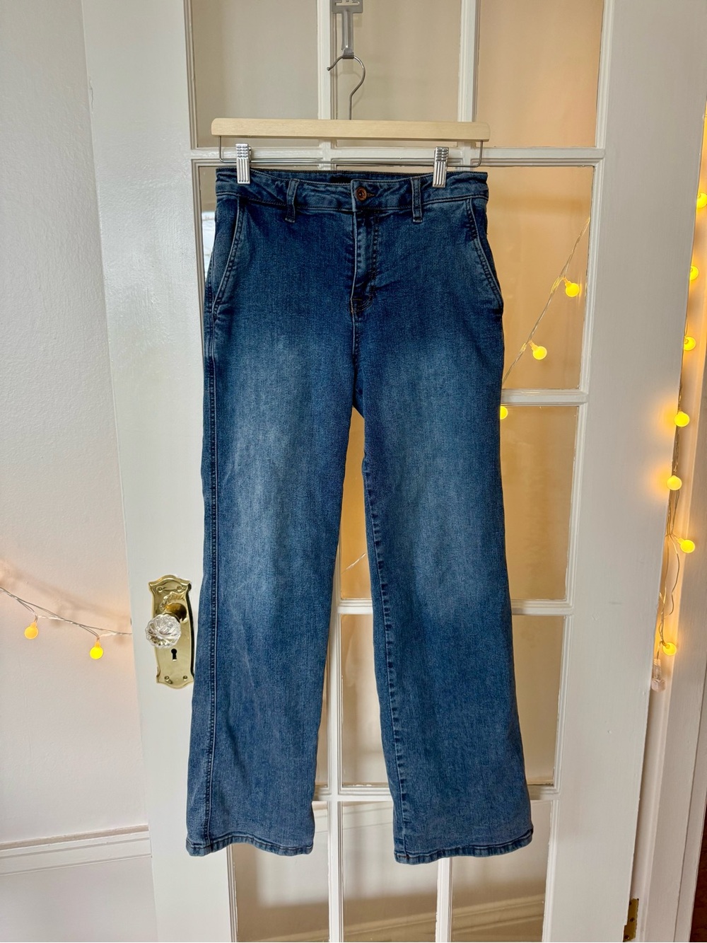 Sanctuary Denim Mid-Rise Wide-Leg Jeans Classic Denim Blue Distressed Wash 29”